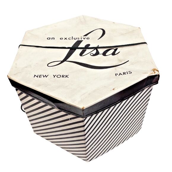 VTG Octagon New York Paris Hat Box by Lisa Exclusive 1950's Rare 14"x9" Stripes - Picture 1 of 9